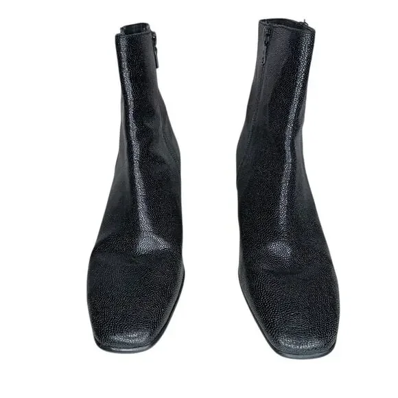 Rag & Bone Ashlen Black Pebbled Leather Midi Ankle Boots Square Toe Size 9 - Picture 5 of 12